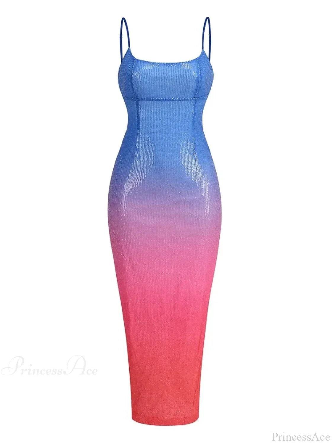 Sexy Spaghetti Strap Gradient Sequins Long Dress Sleeveless Colorful Party Dress