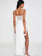 Sexy Spaghetti Strap Lace Patchwork Long Dress Sleeveless Ruffles Party Dress