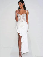 Sexy Spaghetti Strap Lace Patchwork Long Dress Sleeveless Ruffles Party Dress