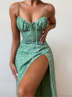 Sexy Spaghetti Strap Slit Floral Beach Party Dress