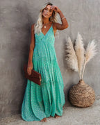 Sexy Split Big Hem Strapless Sleeveless Green Maxi Boho Dress