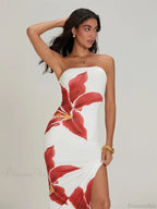 Sexy Strapless Backless Bodycon Floral Dress