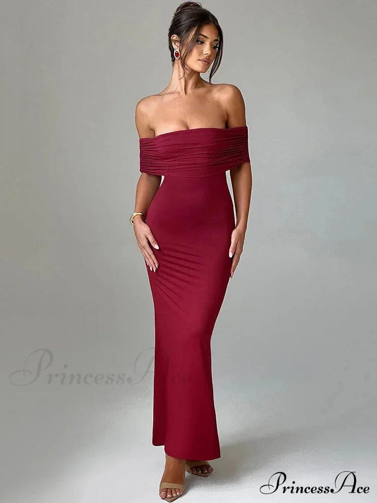 Sexy Strapless Backless Maxi Dress - Solid Off-shoulder Sleeveless Bodycon Party Dress