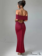 Sexy Strapless Backless Maxi Dress - Solid Off-shoulder Sleeveless Bodycon Party Dress