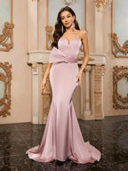 Sexy Strapless Backless Mermaid Dress Pink Sleeveless V Neck Party Dress