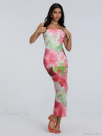 Sexy Strapless Bodycon Off-Shoulder Backless Sheath Floral Night Gown