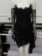Sexy Strapless Corset Lace Mini Dress Asymmetrical Draped Celebrity Cocktail Party Dress