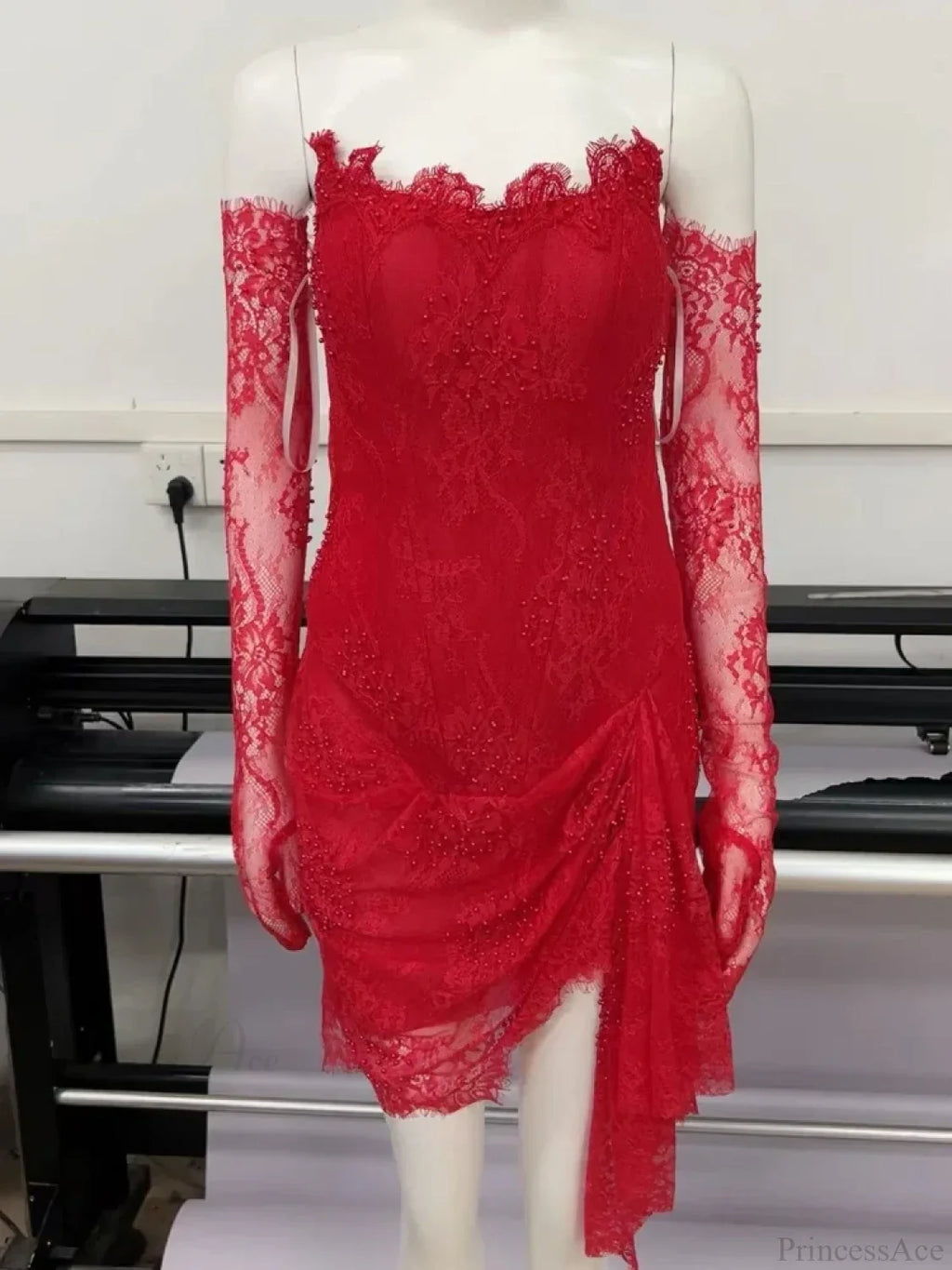 Sexy Strapless Corset Lace Mini Dress Asymmetrical Draped Celebrity Cocktail Party Dress