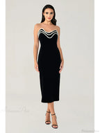 Sexy Strapless Diamonds Chain Bandage Black Sleeveless Backless Party Dress