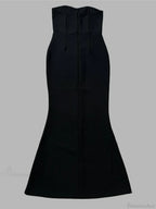 Sexy Strapless Diamonds Chain Bandage Long Black Sleeveless Backless Crystal Party Dress