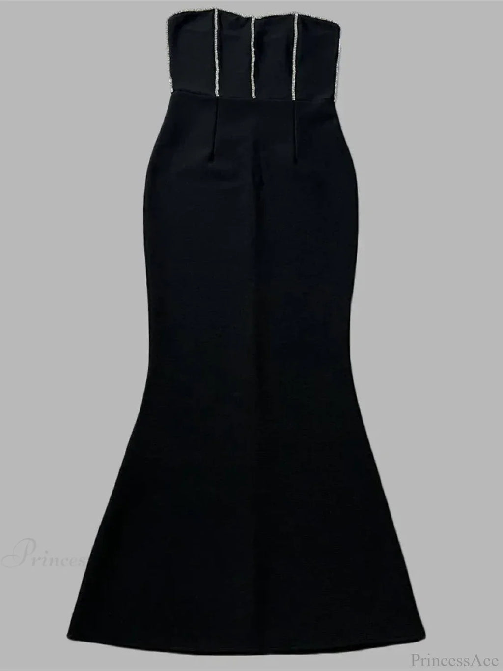 Sexy Strapless Diamonds Chain Bandage Long Black Sleeveless Backless Crystal Party Dress