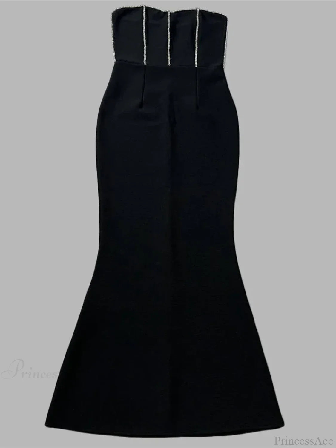 Sexy Strapless Diamonds Chain Bandage Long Black Sleeveless Backless Crystal Party Dress