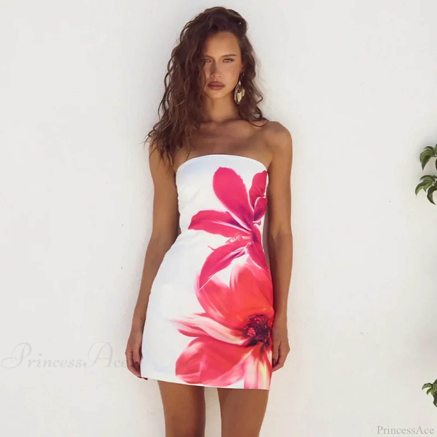 Sexy Strapless Floral Print High Waist Mini Dress