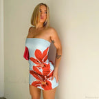 Sexy Strapless Floral Print High Waist Mini Dress