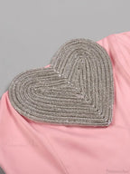 Sexy Strapless Heart Crystal Design Long Pink Sleeveless Diamonds Elegant Party Dress
