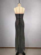 Sexy Strapless Luxury Diamonds Long Dress Shiny Sequins Crystal Folds Party Dress