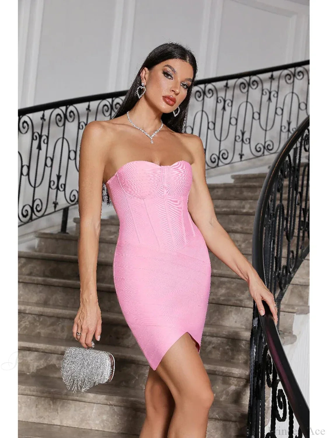 Sexy Strapless Mini Bandage Pink Sleeveless Backless Bodycon Party Dress