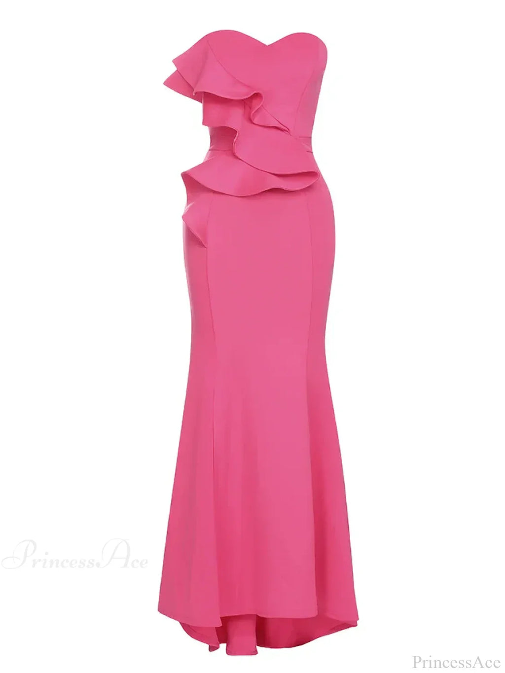 Sexy Strapless Ruffle Edge Design Rose Red Sleeveless Backless Party Dress