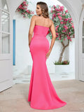 Sexy Strapless Ruffle Edge Design Rose Red Sleeveless Backless Party Dress