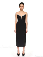 Sexy Strapless V Neck Diamonds Bandage Black Sleeveless Party Dress