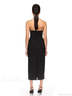 Sexy Strapless V Neck Diamonds Bandage Black Sleeveless Party Dress