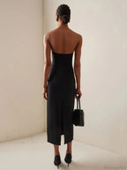 Sexy Strapless V Neck Diamonds Bandage Black Sleeveless Party Dress