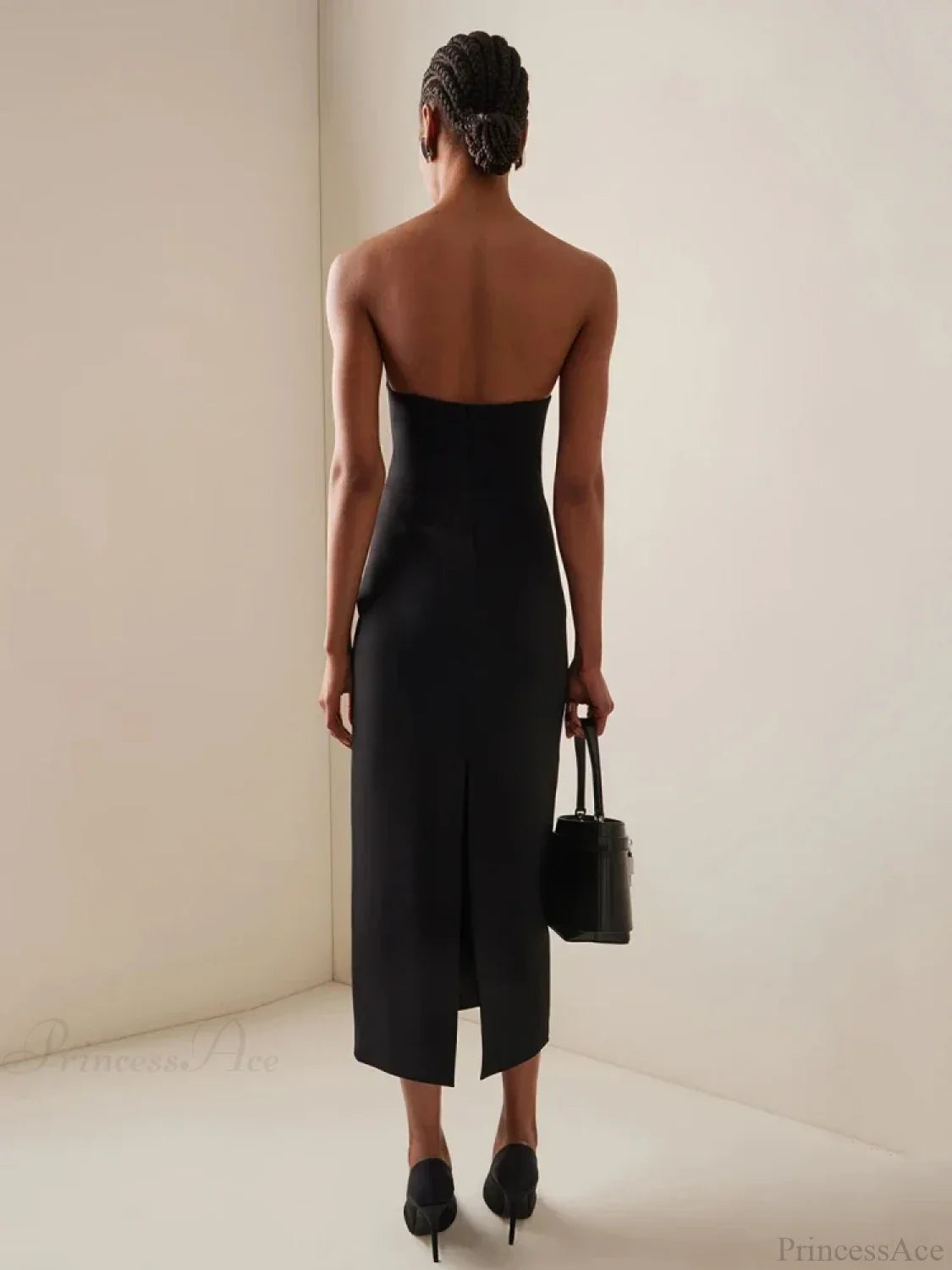 Sexy Strapless V Neck Diamonds Bandage Black Sleeveless Party Dress