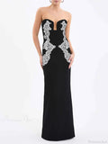 Sexy Strapless V Neck Lace Sequin Design Black Velvet Party Dress