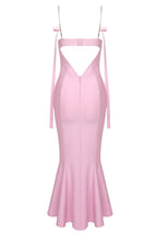 Sexy Sweetheart Chain Strap Bandage Fishtail Cocktail Party Midi Dress - Pink