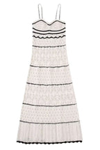 Sexy V Neck Cami Bicolor Striped Crochet Knit Midi Beach Vacation Dress - White