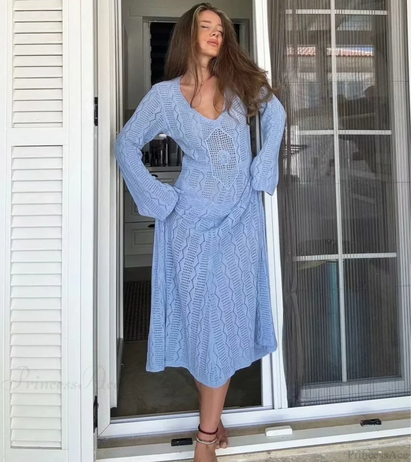 Sexy V Neck Crochet Boho Dress