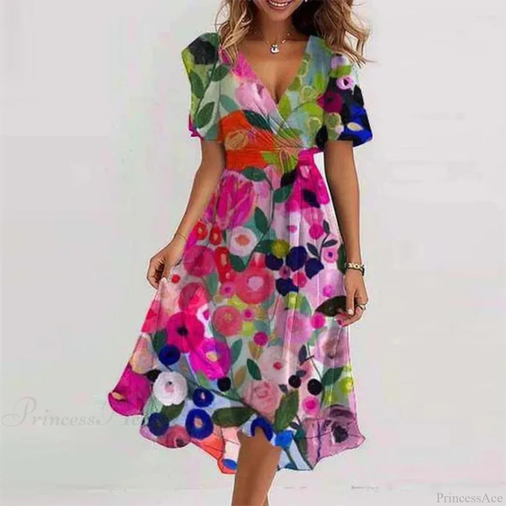 Sexy V-neck Floral Swing Dress