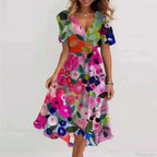 Sexy V-neck Floral Swing Dress