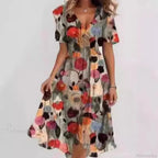 Sexy V-neck Floral Swing Dress