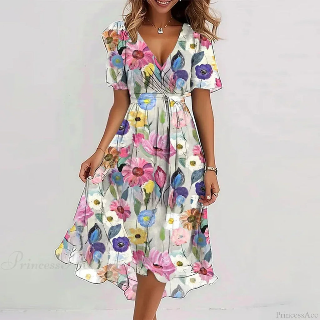 Sexy V-neck Floral Swing Dress