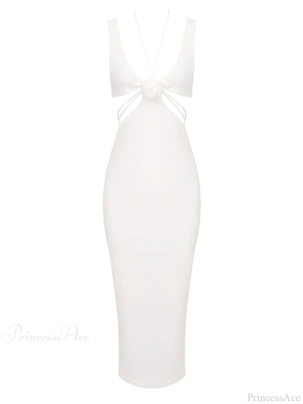 Sexy V Neck Flower Hollow Out Design Midi Dress Halter Party Dress