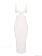 Sexy V Neck Flower Hollow Out Design Midi Dress Halter Party Dress