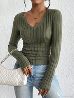 Sexy V-Neck High-Grade Spice Sweater Knitted T-shirt Women