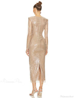 Sexy V Neck Sequins Cutout 3D Flower Dress Long Sleeves Party Dress