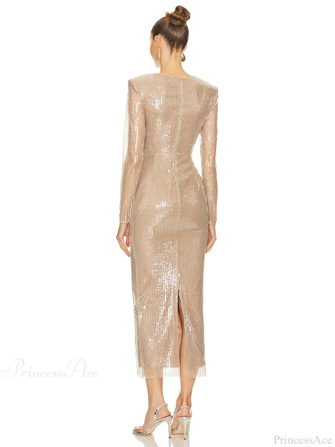 Sexy V Neck Sequins Cutout 3D Flower Dress Long Sleeves Party Dress