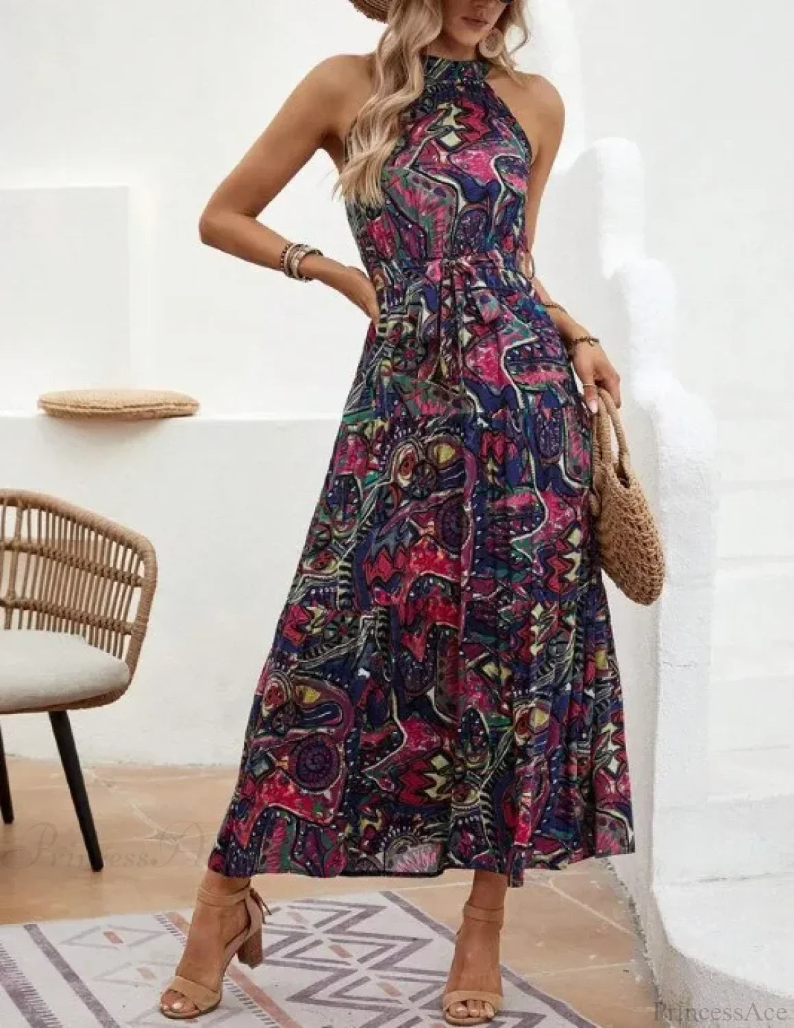 Sexy Vintage Hanging Neck Boho Dress