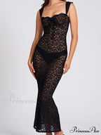 Sexy Women Lace Floral Sling Mesh See-Through Sleeveless Strap Low Cut Summer Backless Party Vestido