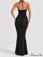 Sexy Women Lace Sexy Mesh See Through Summer Off Shoulder V-neck Halter Black Beach Female Vestidos