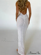 Sexy Women Mesh Sheer See Through Lace Patchwork Backless Deep V-neck Slim Fit Party Beachwear