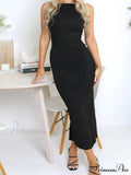 Sexy Women Ruched Sleeveless Slim Solid Summer Party Back Split Clubwear Female Vestido Outfits