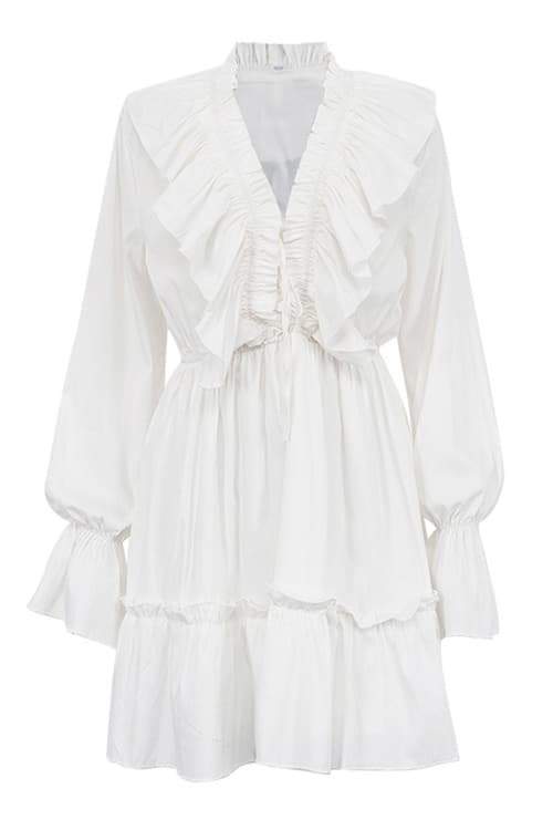 Ingrid Exclusive V Neck Ruffle Mini Dress Boutique Collection