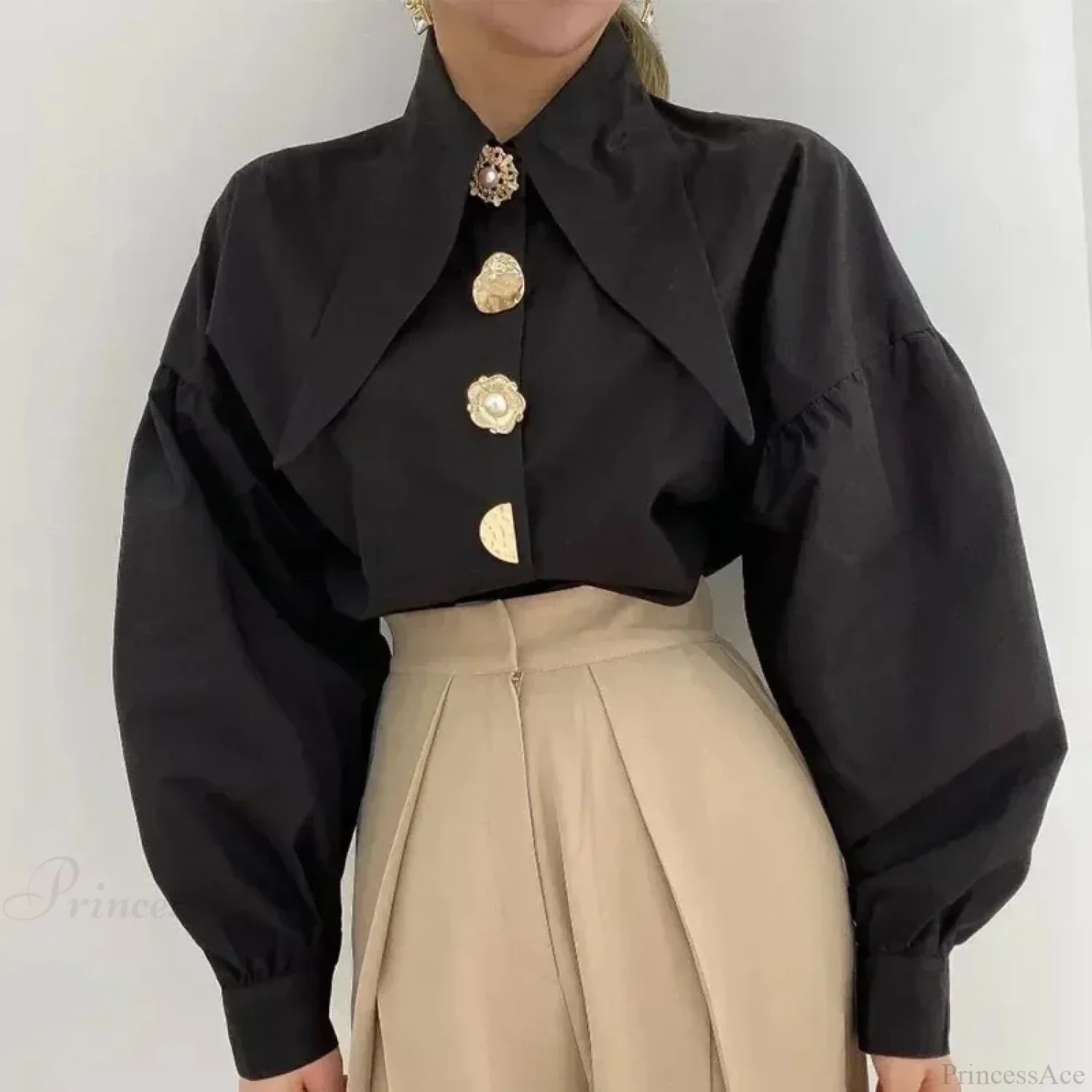 Sharp Corner Cotton Long Sleeve Office Blouse