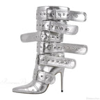 Sharp Toe Mid-Calf Clasp Stiletto Boot