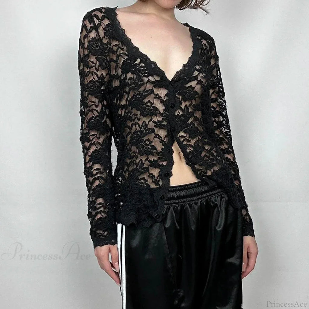 Sheer Button-up Knit Top