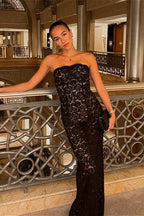Sheer Lace Off Shoulder Elegant Maxi Dress